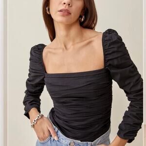 Reformation Joi Ruched Organic Cotton Top – Black